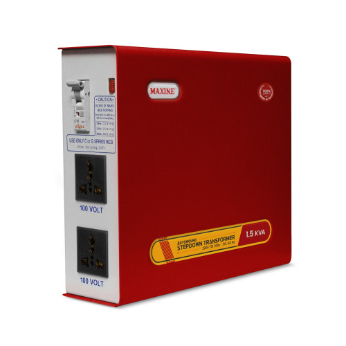Step Down 1500W 220V to 100V Maxine Toroidal Copper Auto Wound Voltage Converter with 2 Sockets | For Japan Products in India