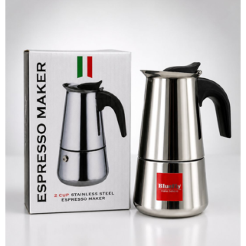 Blue Fly Stainless Steel Espresso Maker Stovetop Coffee Percolator Italian Coffee Maker Moka Pot - 2 Cup